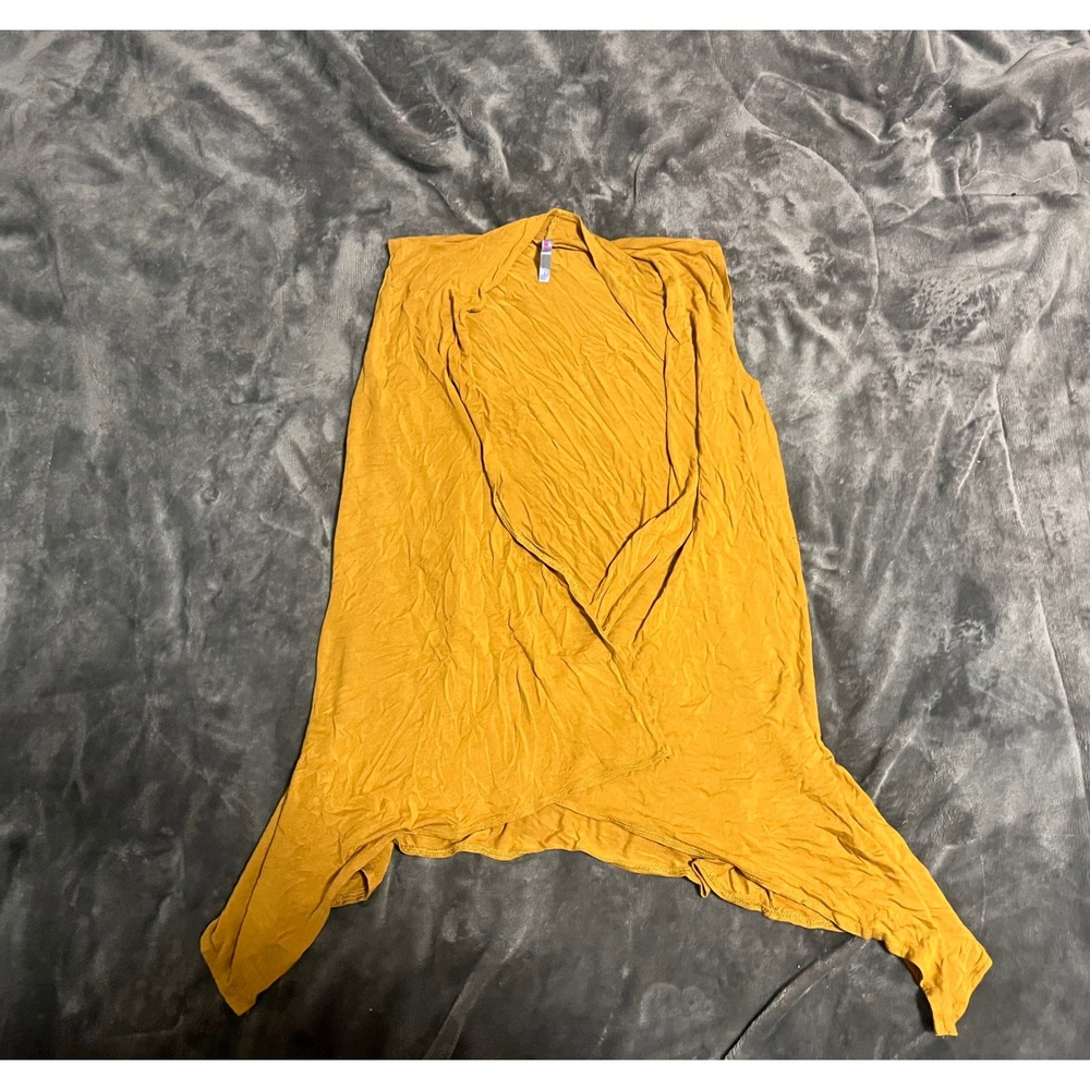 Azules Mustard Yellow Open Front Draped Sleeveless Cardigan Vest Large